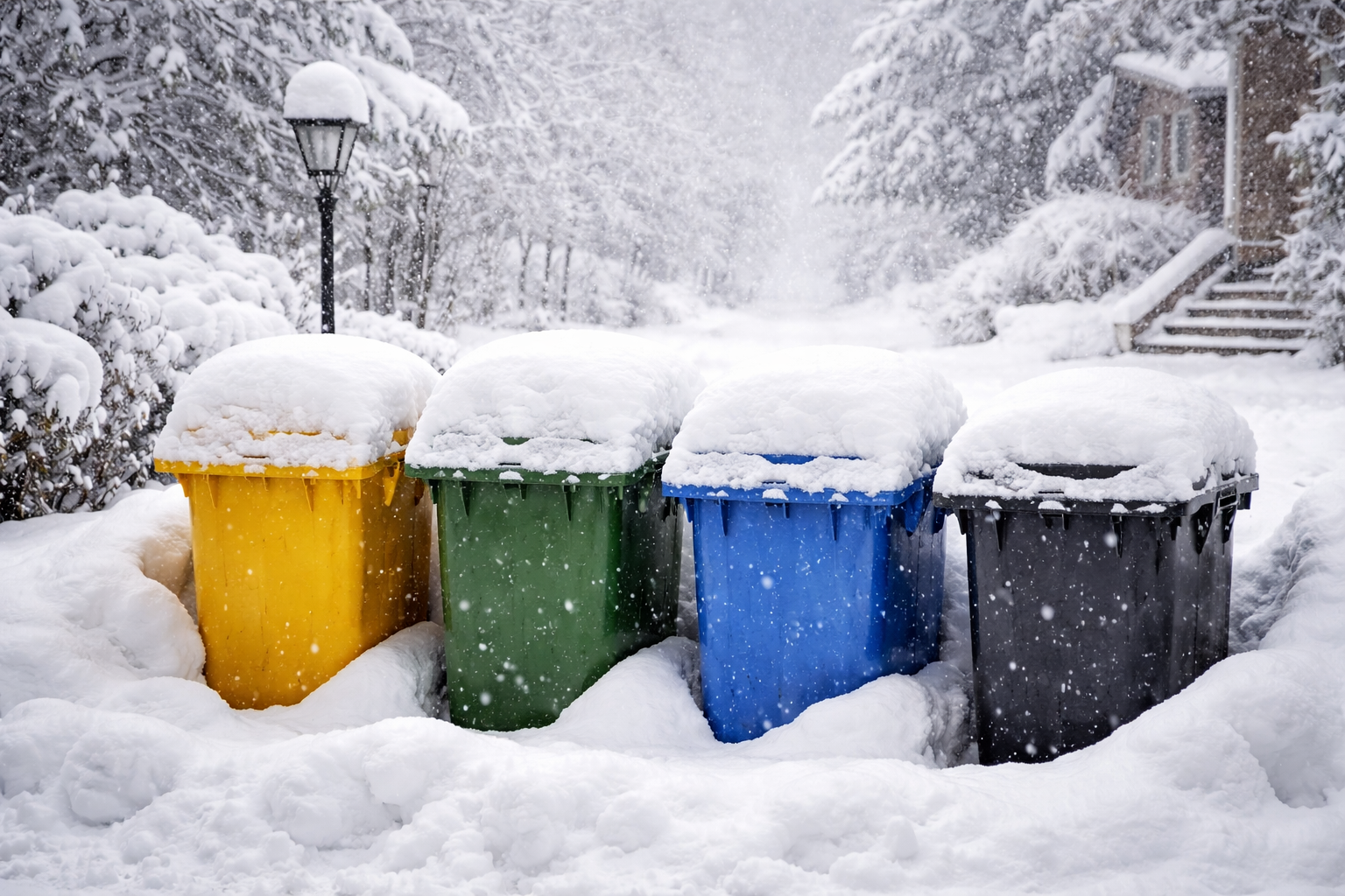 Eingeschneite Mülltonnen